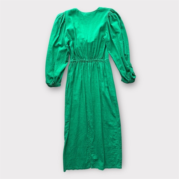Young Fabulous & Broke Linen Caza Midi Long Sleeve Green Dress size M *NWOT* - Picture 7 of 15